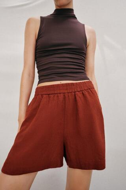 ZARA ШОРТЫ ИЗ СМЕСОВОГО ЛЬНА С ЭЛАСТИЧНЫМ ПОЯСОМ, МЕДНЫЙ