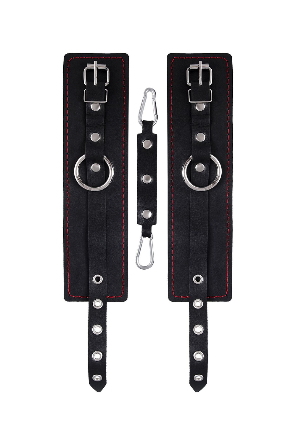 Черные кожаные однослойные оковы с контрастной строчкой (Цвет: черный)