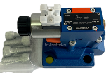 DBW30B2-5X/100CW110-50N9K4 - Предохранительный клапан Ду32 с давлением настройки до 100 бар, управление - X и Y - внутренние с разгрузкой B = открыт с электроуправлением W110