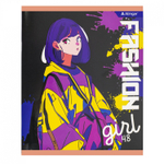 Тетрадь 48л., А5, клетка, Alingar "Fashion Girls", скрепка, мелованный картон (стандарт), выб УФ лак, блок офсет, 4 дизайна в пленке т/у
