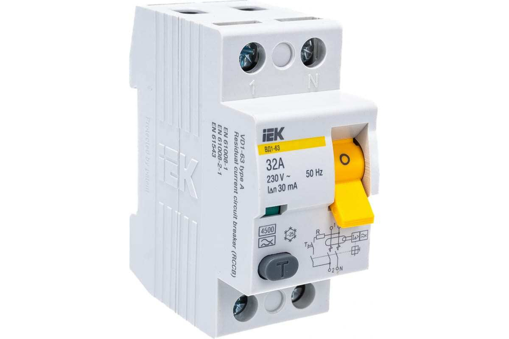 Выключатель дифференциальный (УЗО) ВД1-63 2Р 32А 30мА тип А IEK
