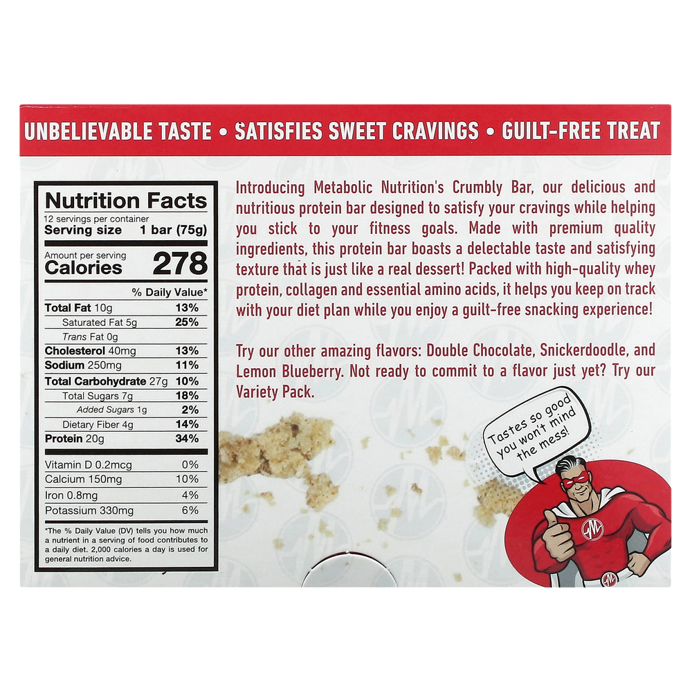 Metabolic Nutrition, Протеиновый батончик в крошке, Snickerdoodle, 12 батончиков по 75 г (2,65 унции)