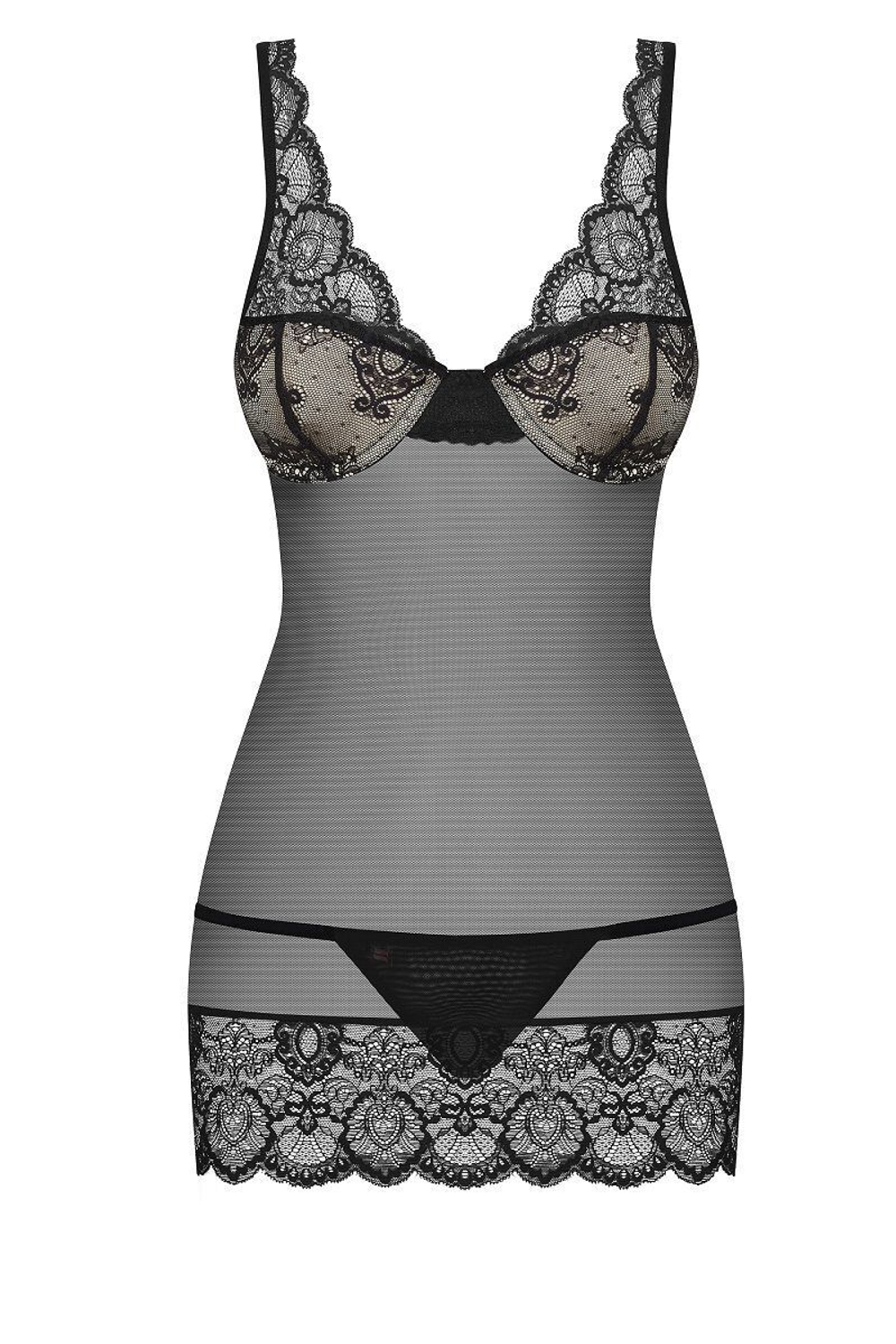 Полупрозрачная облегающая сорочка с лифом на косточках (Размер: L-XL) (Цвет: красный)