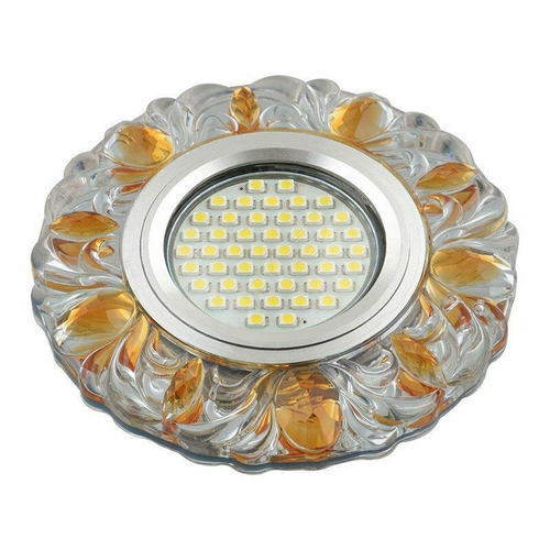 DLS-L136 GU5.3 GLASSY/GOLD Светильник декоративный встраиваемый, серия Luciole. Без лампы, GU5.3. Доп. светодиодная подсветка 3Вт. Стекло. Зеркальный/