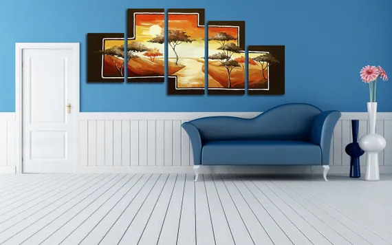 Модульная картина "Деревья на закате"