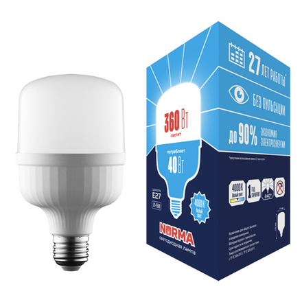 LED-M80-40W-4000K-E27-FR-NR Лампа светодиодная. матовая. Серия Norma. Белый свет 4000K. Картон. ТМ Volpe.