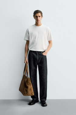 ZARA ФУТБОЛКА RELAXED FIT INTERLOCK, БЕЛЫЙ