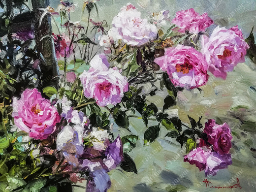 Плотников В. В. Розы в саду. Этюд. Холст, масло. 2018 г.