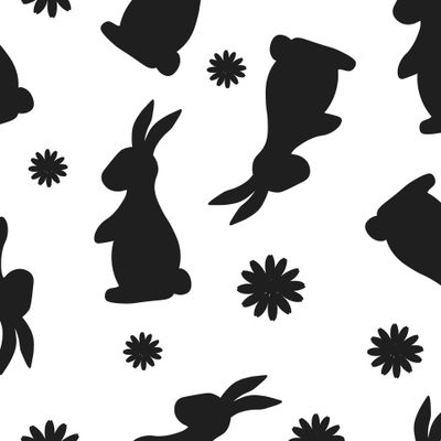 Кролики и цветы силуэты