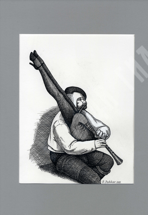 Пешков Р. В. Волынщик. Бумага, тушь, перо. Россия, 2011 г.