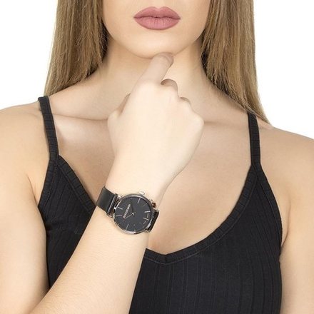 Часы Boccadamo Mya Silver Black MY027 BW с минеральным стеклом, кожаным ремешком
