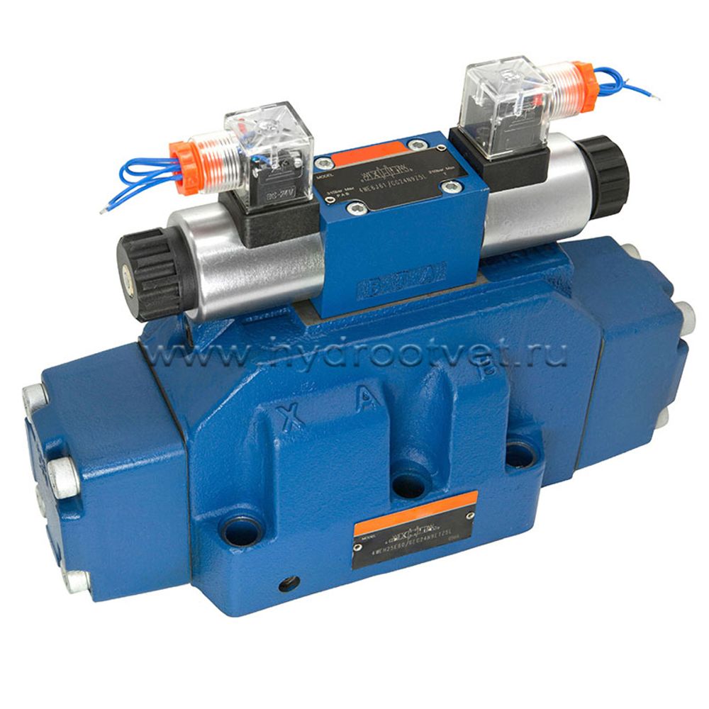 4WEH22E7X/6EG24N9K4 - Гидрораспределитель с электроуправлением Ду25 схема E (44), напряжение G24, каналы управления X и Y - внешние