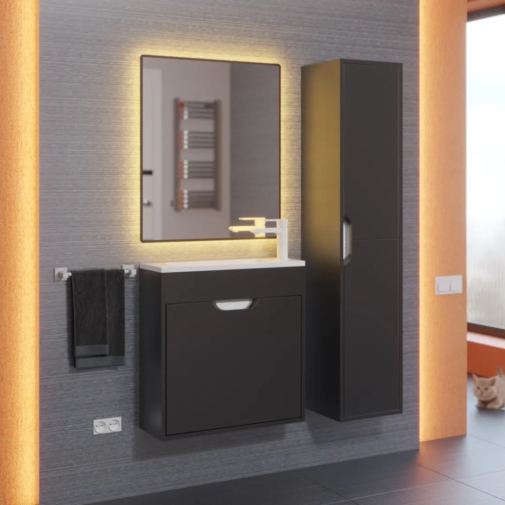 Тумба с раковиной для ванной Uperwood Modul 60 см, подвесная, матовая, черная