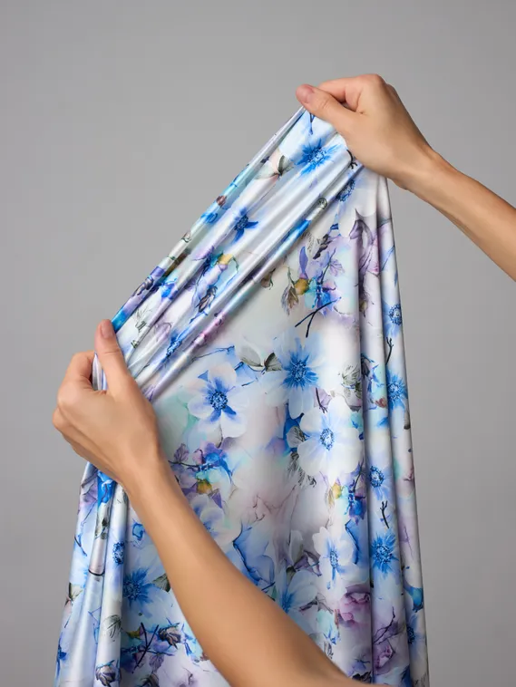 Атлас-стрейч бельевой оптом арт. 1007, Китай, принт цветы