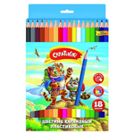 Карандаши 18цв. 6-гранные, пластик (Creativiki)