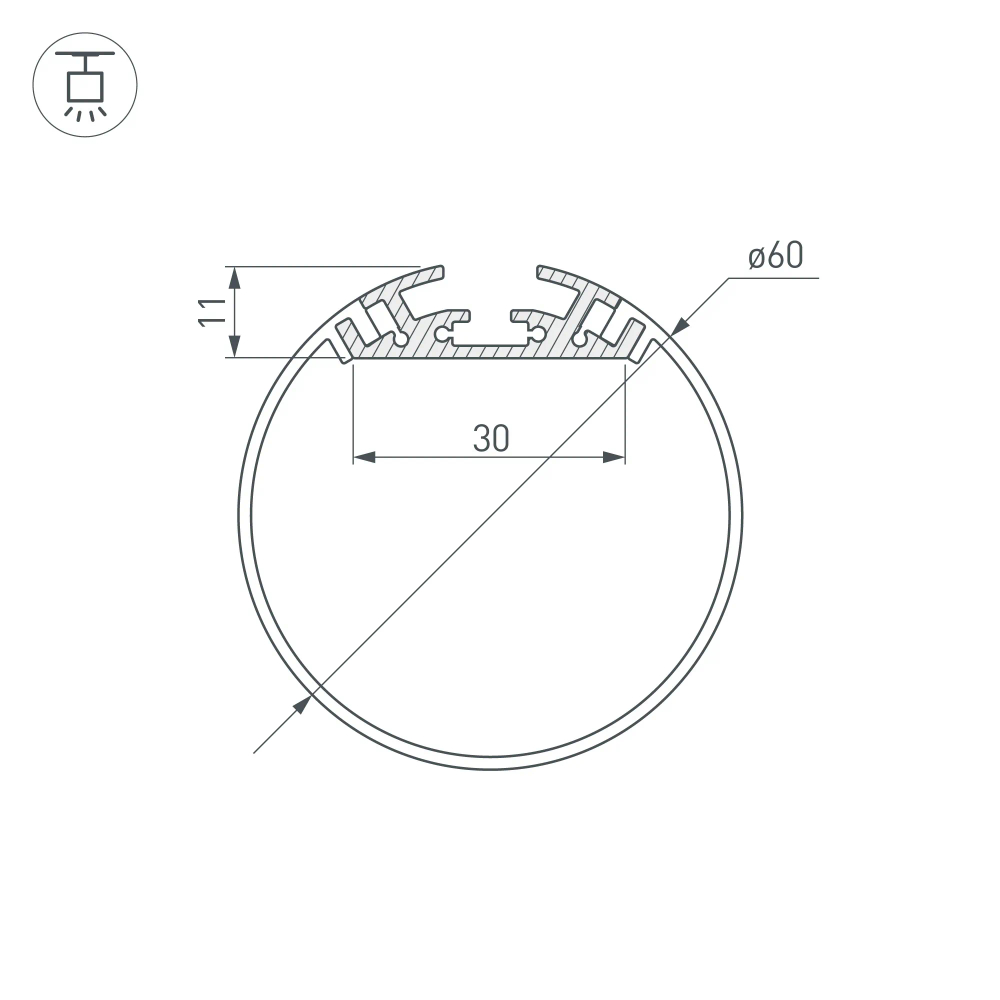 Профиль SL-ROUND-D60-2000 ANOD (Arlight, Алюминий) 019286