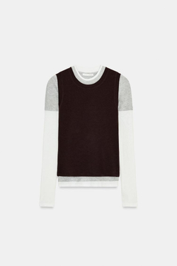 ZARA ФУТБОЛКА С ЭФФЕКТОМ ТРОЙНОГО СЛОЯ И ДЛИННЫМИ РУКАВАМИ, КОРИЧНЕВЫЙ