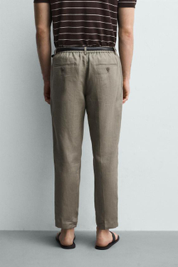 ZARA БРЮКИ КЛАССИЧЕСКОГО КРОЯ ИЗ 100% ЛЬНА, СВЕТЛО-БЕЖЕВЫЙ