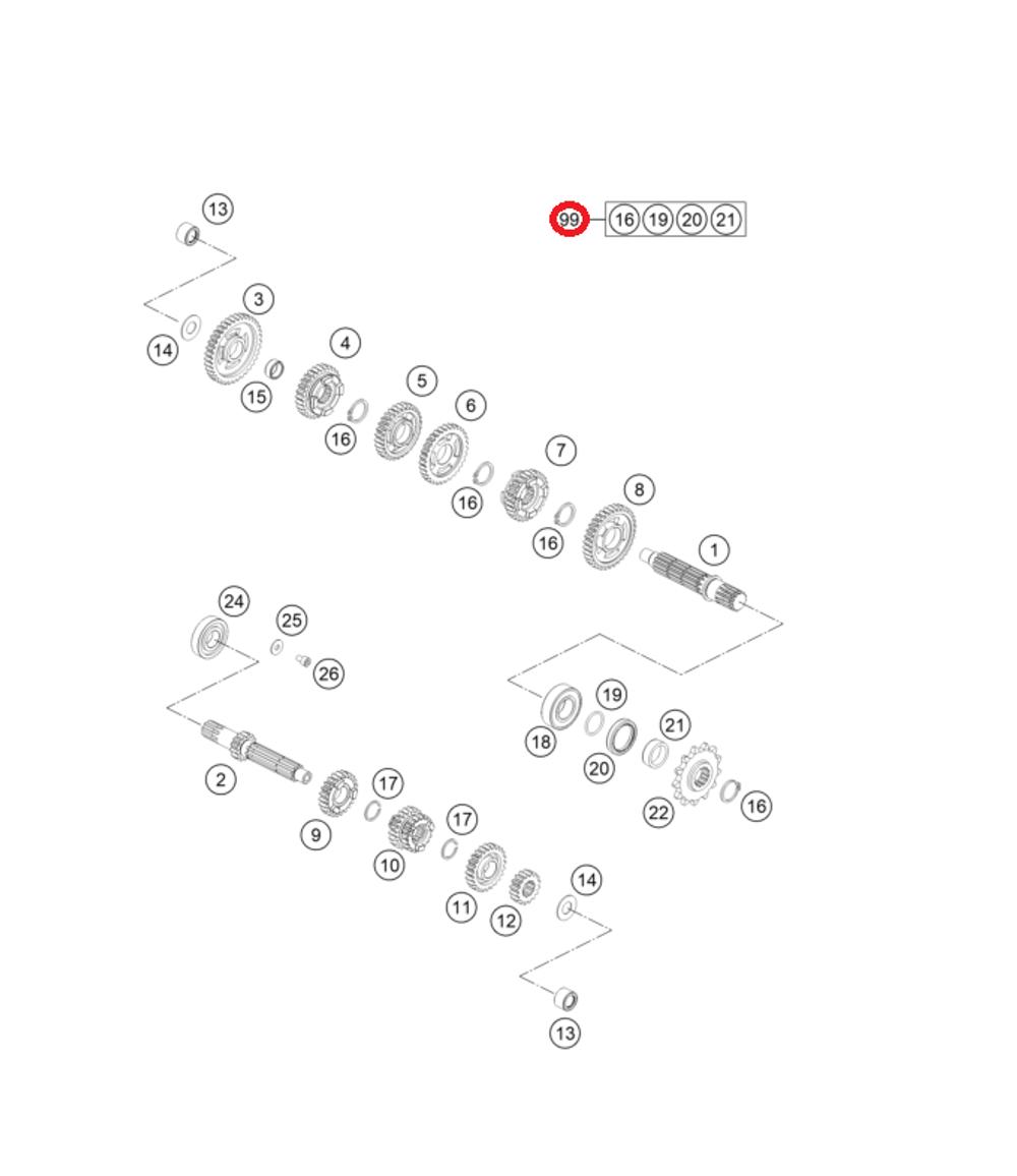 Ремкомплект вала ведущей звезды KTM, HQV, GASGAS MC-65