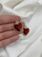 Подвеска "Сердце с шипами и розой" золотистое с красной эмалью