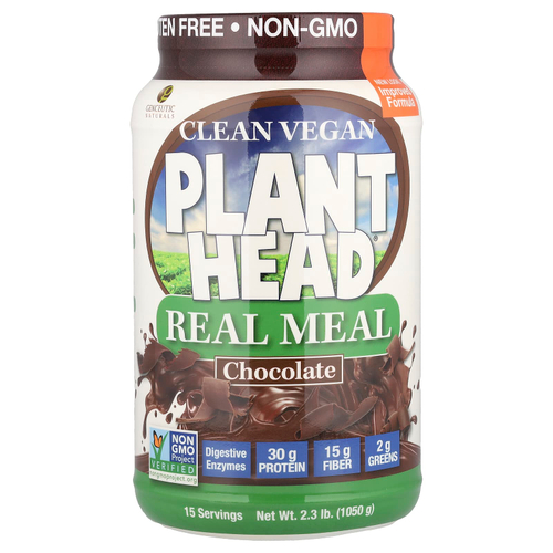 Genceutic Naturals, Clean Vegan Plant Head®, настоящая еда, шоколад, 2,3 фунта (1050 г)