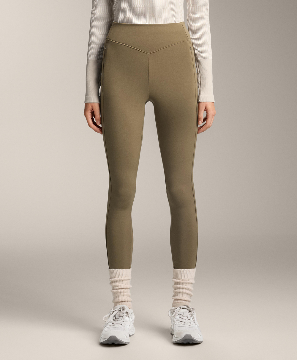 OYSHO Теплые легинсы с высокой посадкой и карманами длиной до щиколотки, хаки