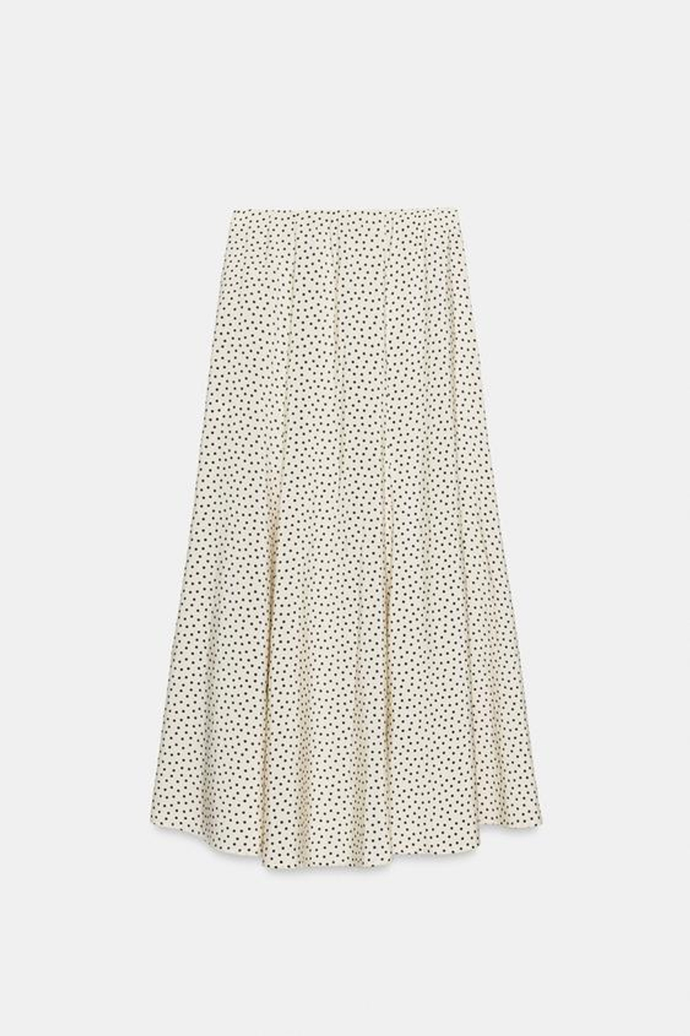 ZARA РАСКЛЕШЕННАЯ ЮБКА МИДИ В ГОРОШЕК, ЭКРЮ/ЧЕРНЫЙ