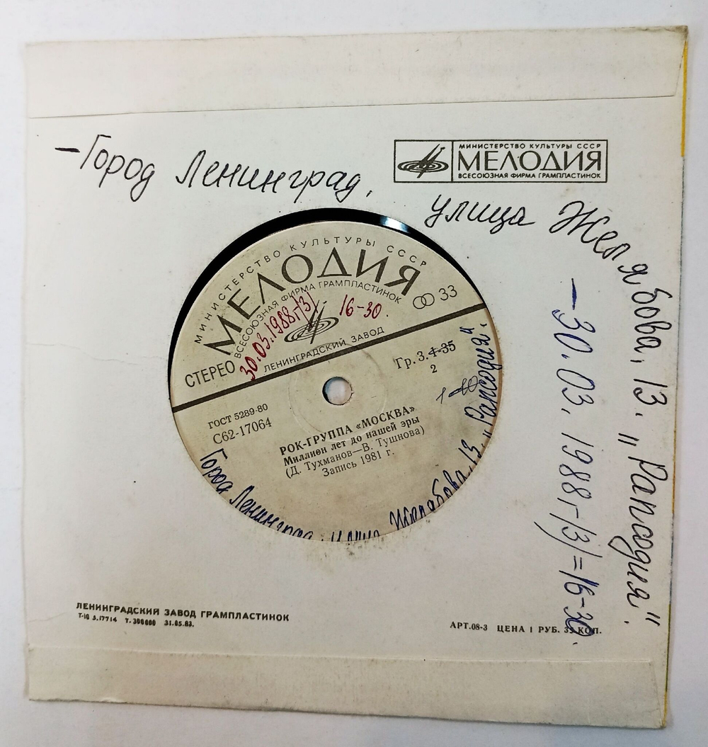 Винтажная виниловая пластинка LP Рок Группа Москва Игра В Любовь 7 дюймов (СССР 1982)