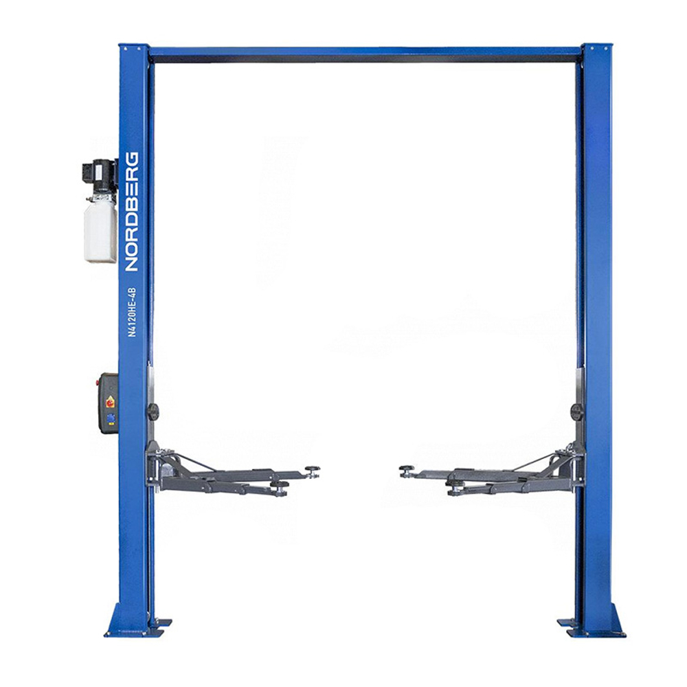 NORDBERG (N4120HE-4B_3+2_380) Подъемник двухстоечный 4 т, верхняя синхронизация, с электростопорами, H=3,6 м, 380 В, синий