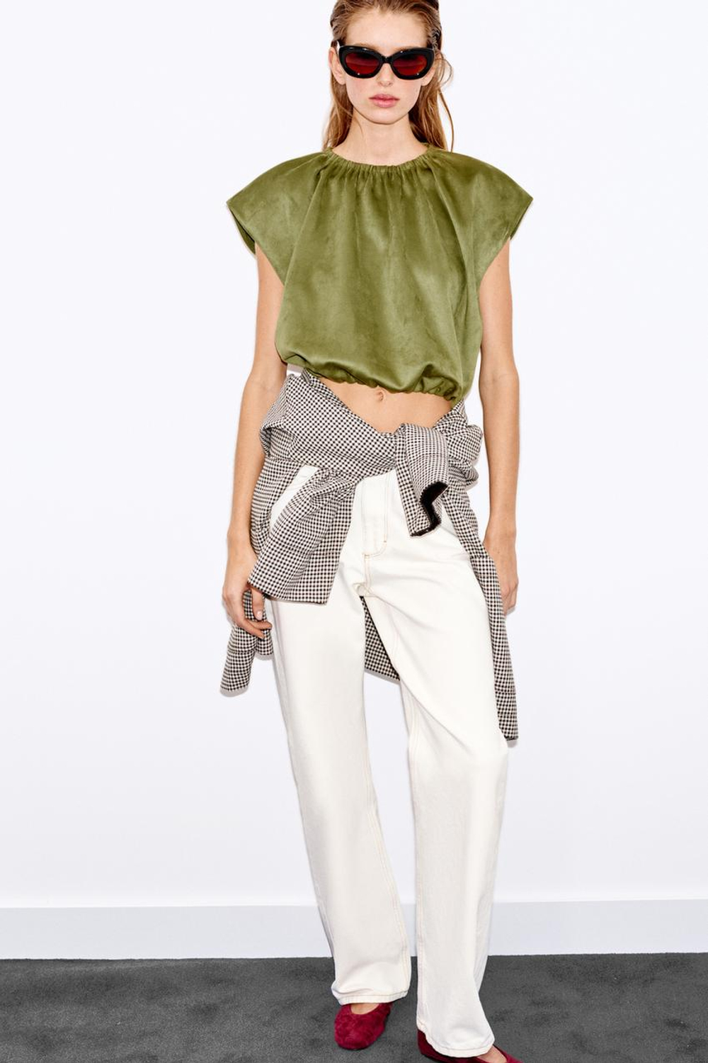 ZARA ТОП ОБЪЕМНОГО КРОЯ ИЗ ИМИТАЦИИ ЗАМШИ, ХАКИ