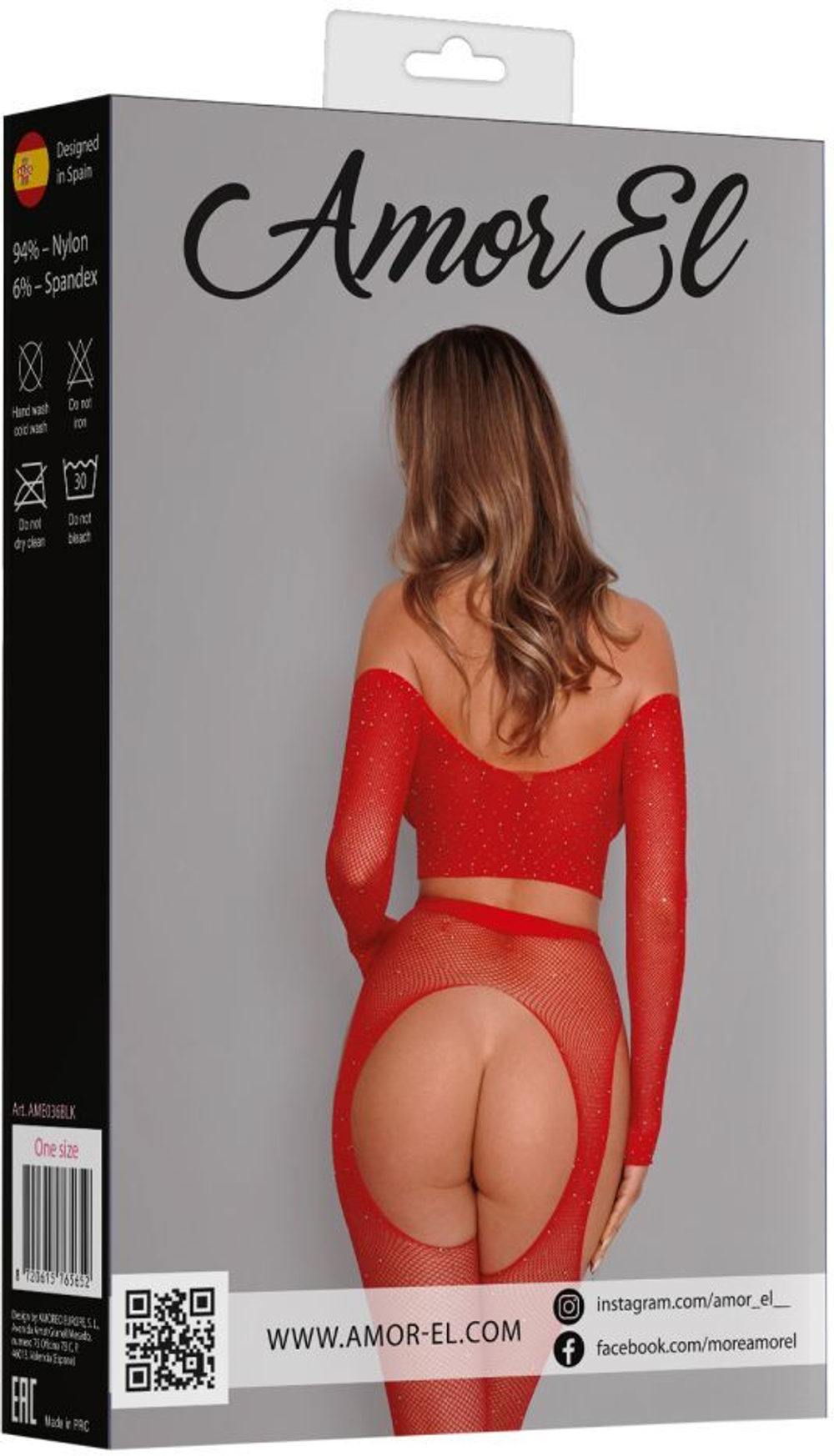 Эффектный сетчатый комплект: топ с рукавами и чулки на поясе (Размер: S-M-L) (Цвет: красный)