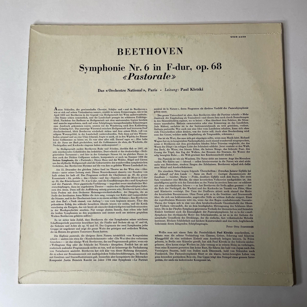 Винтажная виниловая пластинка LP Beethoven Бетховен, Das Orchestre National, Paris Paul Kletzki Symphonie Nr 6 In F Dur, Op. 68 Pastorale (Германия 1962)