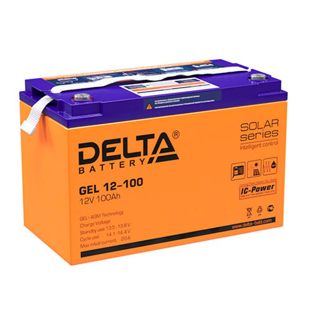 Аккумуляторная батарея Delta GEL 12-100 напряжение 12В, емкость 100Ач (333х173х222mm)