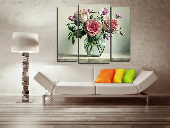 Модульная картина "Розы в стеклянной вазе"