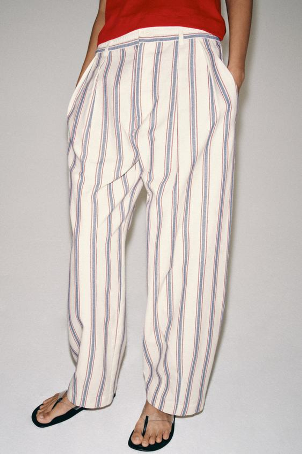ZARA БРЮКИ BALLOON В ПОЛОСКУ — ZW COLLECTION, ЭКРЮ