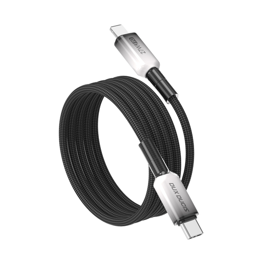 Кабель для быстрой зарядки 27W в тканевой черной оплетке длина 100см (1м) с разъемом Type C на Lightning, серия WLCM Series от Dux Ducis