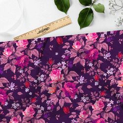 Ткань шифон фиолетовые розы на фиолетовом