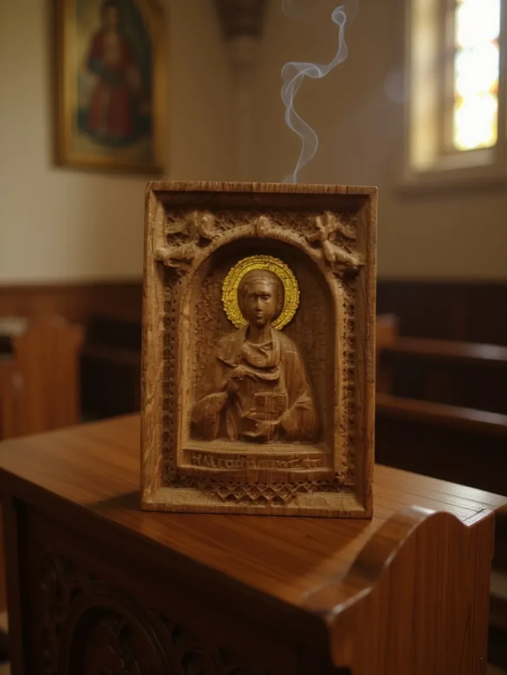 Освященная Икона Пантелеймона Целителя 12х9 см из дуба