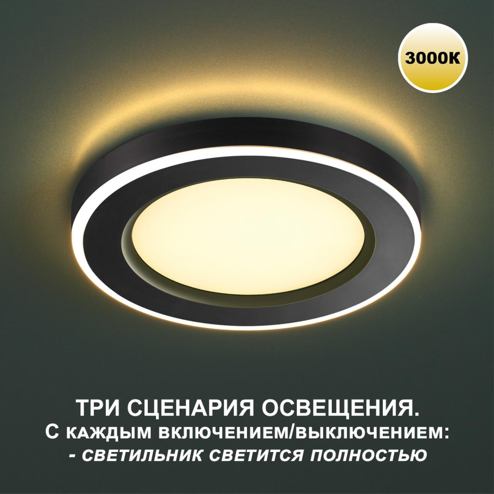 359023 SPOT NT23 499 черный Светильник встраиваемый светодиодный (три сценария работы) IP20 LED 3000К 18W+6W 100-265V 1680Лм SPAN