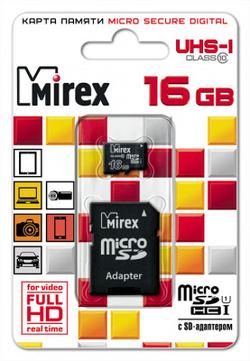 Карта памяти MicroSD 16-GB MIREX UHS-I class 10