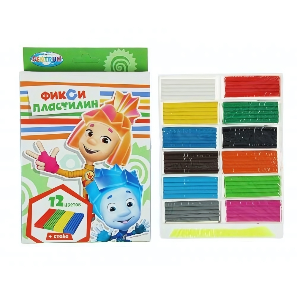 Пластилин классический "Фиксики" 12 цветов, 240 гр, со стеком (Центрум)