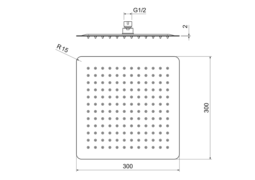 Квадратный верхний душ  300*300*2 мм AQUATEK, матовый черный AQ2074MB