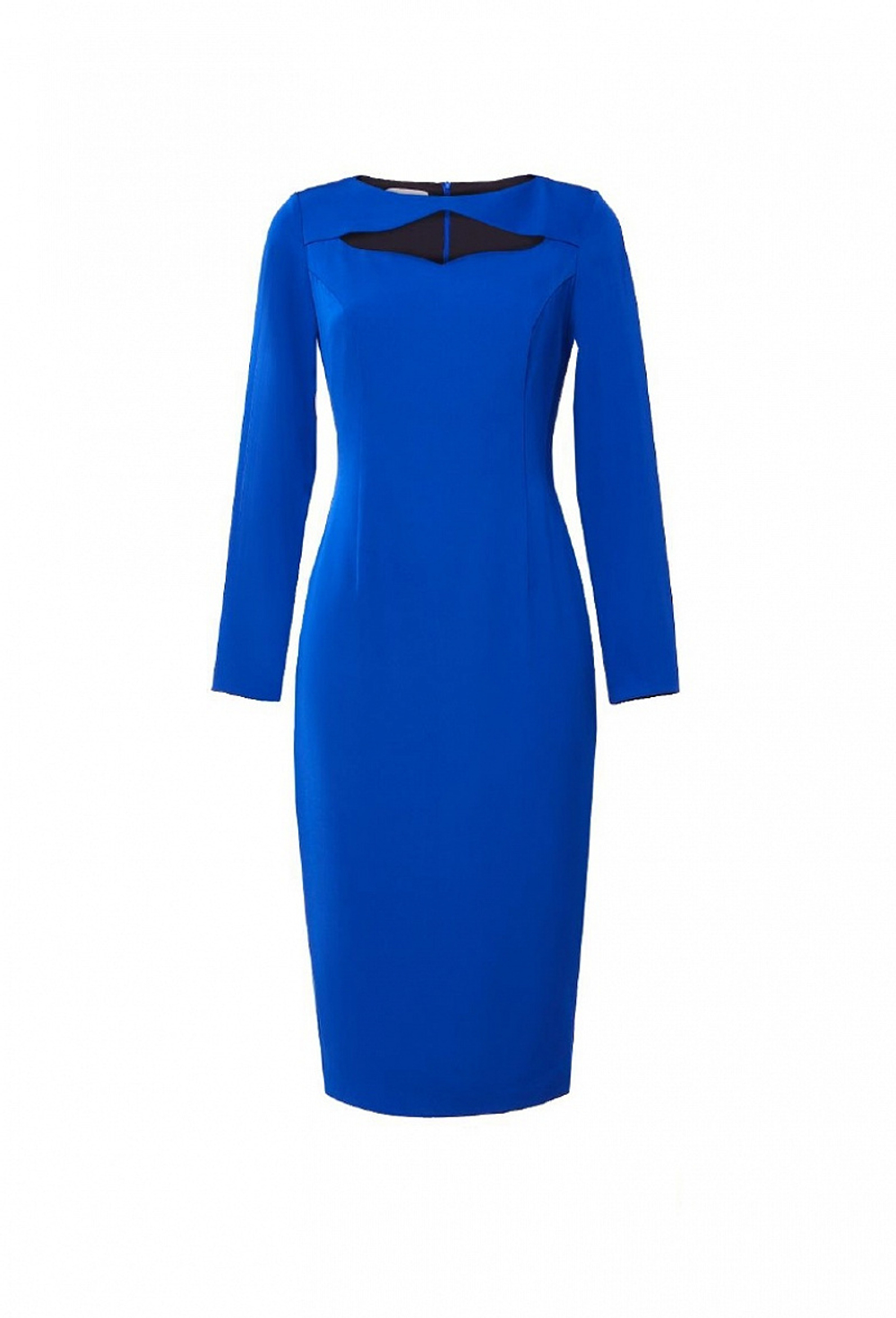 Платье футляр синее с фигурным вырезом горловины 18-02-19FW