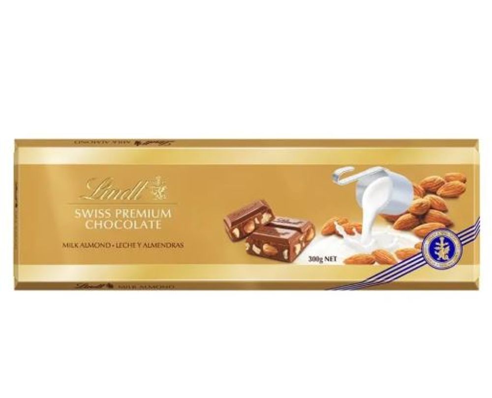Молочный шоколад Lindt (Линдт) с цельным миндалем 300г