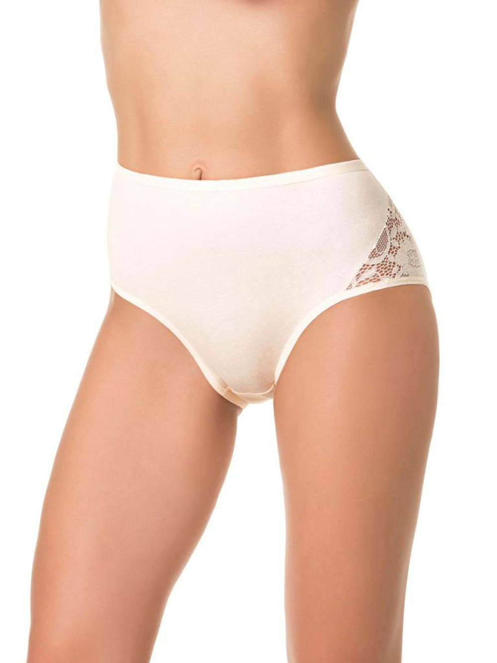 Высокие трусики с кружевными вставками на передней части (Размер: XXXL) (Цвет: черный)