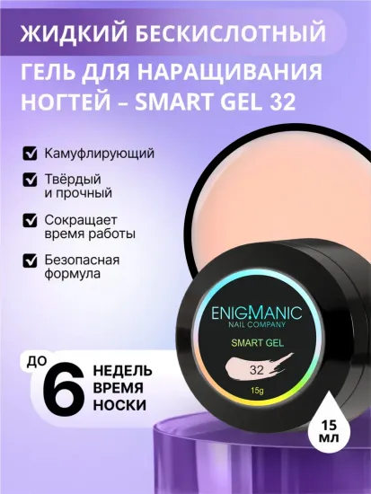 Жидкий бескислотный гель Enigmanic SMART gel 32 15 мл.