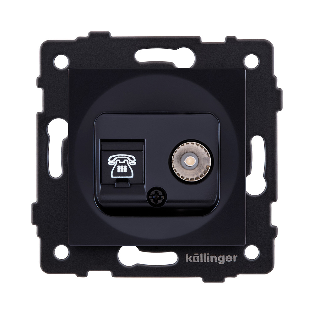 Розетка двойная TV (мама) + телефонная розетка RJ11, черный Kollinger REA-013BK для Aspekt, Eleganz, Reflex