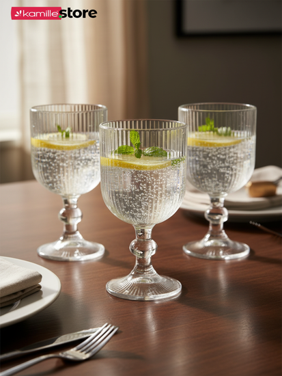 Набор бокалов 6 шт. 300 мл. на ножке, стеклянные Вертикальные полосы