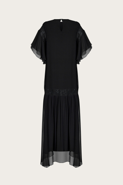 ПЛАТЬЕ МАКСИ ИЗ ШИФОНА И СЕТКИ, РАСШИТОЙ СТЕКЛЯРУСОМ