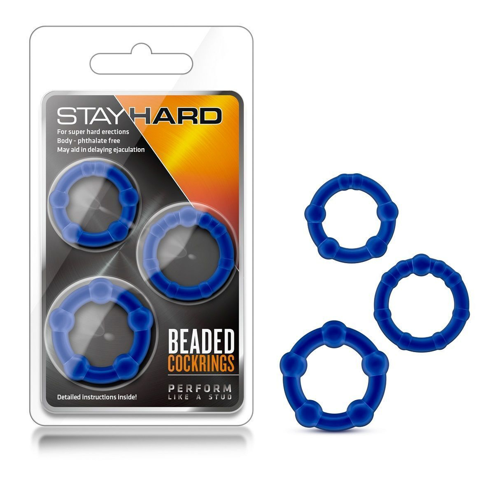 Набор из 3 синих эрекционных колец Stay Hard Beaded Cockrings (Цвет: синий)